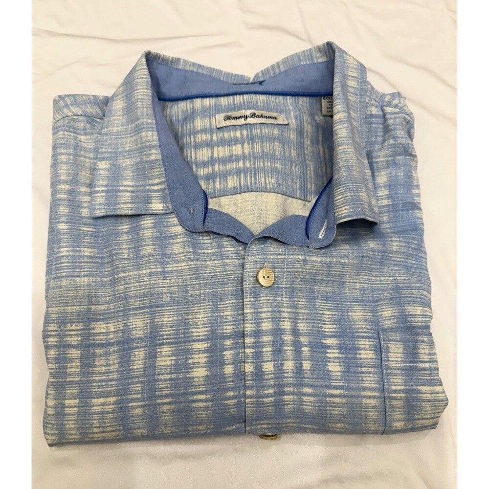 Tommy Bahama Men’s 3XL Big & Tall Blue Abstract Linen Short Sleeve Button-Up
